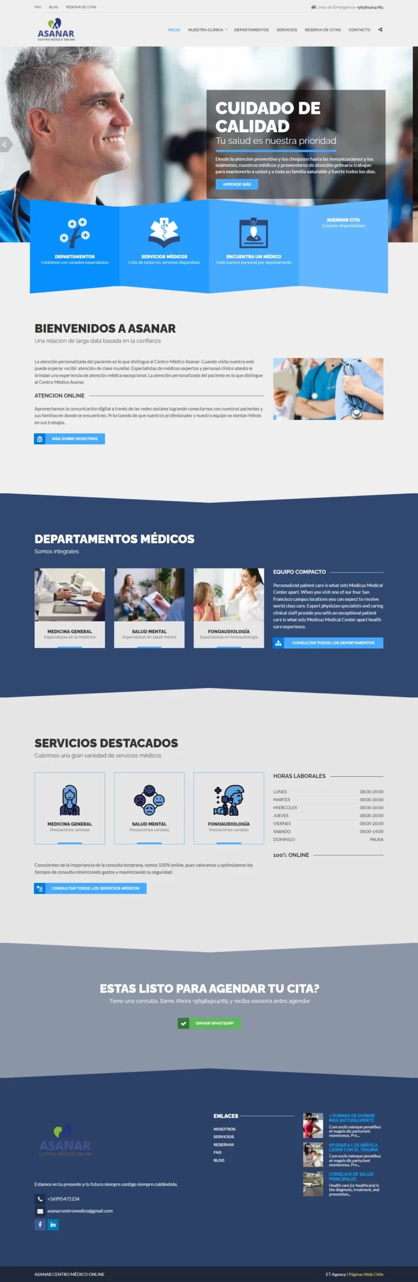 Sitio web de reserva de citas médicas y gestión de pacientes Asanar Centro Médico